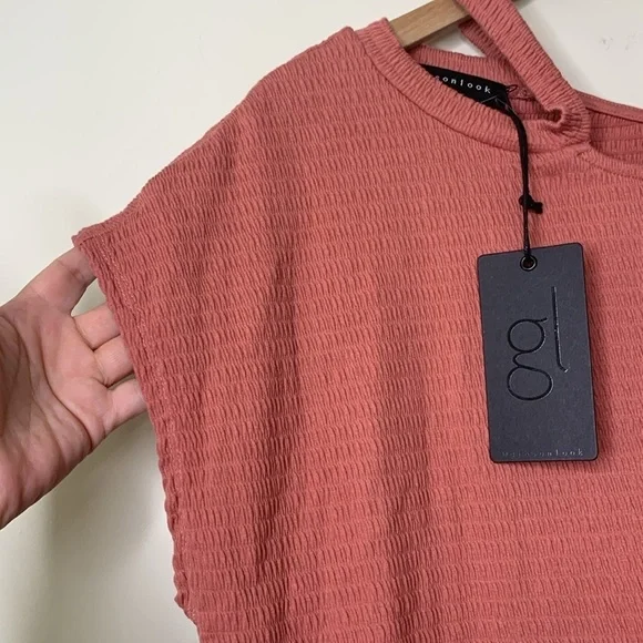 Gibson Look | NWT Terracotta Textured Semi Cold Shoulder Stretch Top M - Picture 7 of 11